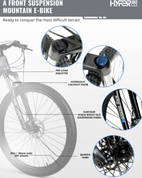 Hyper Toy Company Hyper E-Ride Electric Mountain Bike for Adults 29 Inch Matte Grey