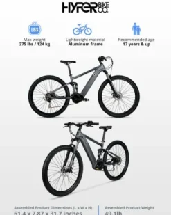 Hyper Toy Company Hyper E-Ride Electric Mountain Bike for Adults 29 Inch Matte Grey