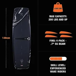 Hyperlite Cryptic Wakeboard + Remix Bindings Wakeboard Package – Perfect for Intermediate to Advanced Riders – 146cm Black