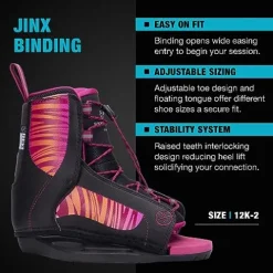 Hyperlite Divine Jr. Kids Wakeboard Package with Jinx Bindings for Girls – Beginner to Intermediate Riders – 119cm, Size 12K-2, Multi-color