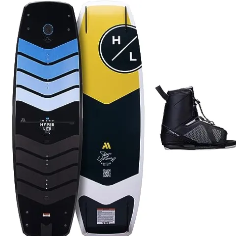 Hyperlite Murray Wakeboard with Open-Toe Adjustable Team Bindings Wakeboard Package Black/Grey