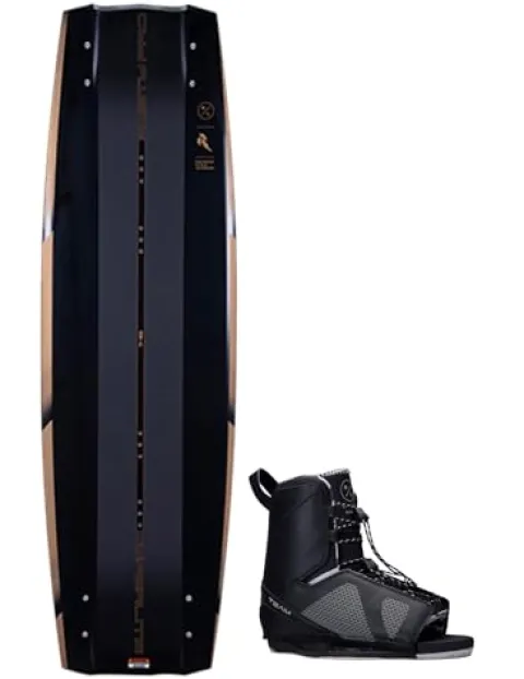 Hyperlite Rusty Pro Mens Wakeboard 140 W/Team OT Bindings Black/Gold 140cm/(7-10.5)