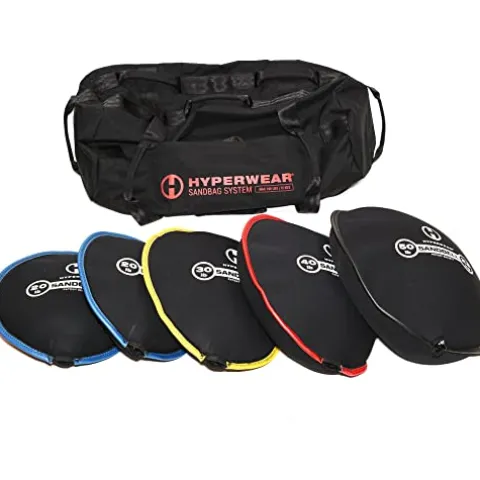 HYPERWEAR Adjustable Sandbag Workout Bag with Filled Sandbells LG 160lb Assortment – Red