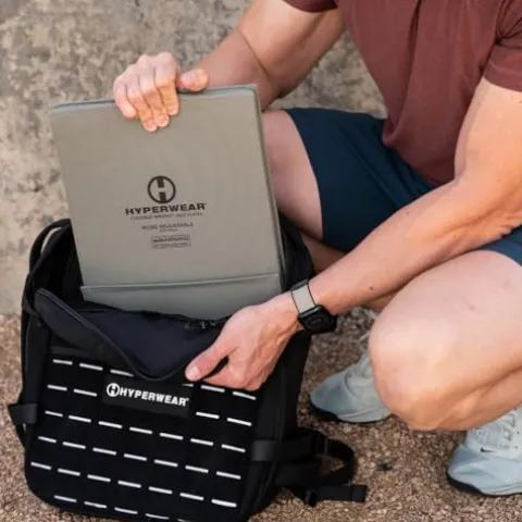 HYPERWEAR Hyper Ruck Backpack – 3 Rucking Plates/Laptop Sleeves – Weight Vest Fitness Day Pack, 20L Black Silver