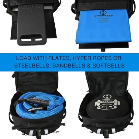 HYPERWEAR Hyper Ruck Backpack – 3 Rucking Plates/Laptop Sleeves – Weight Vest Fitness Day Pack, 20L Black Silver