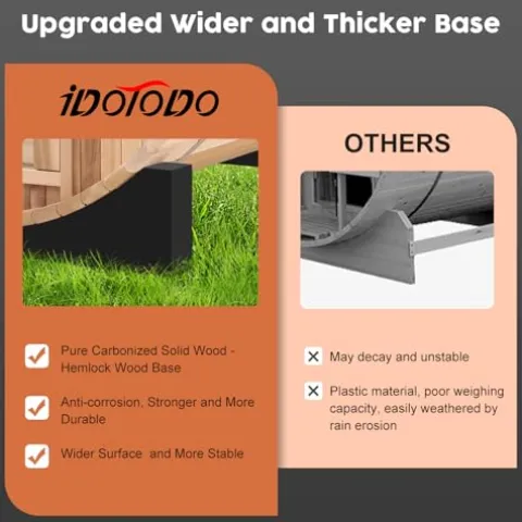 iDOTODO Outdoor Barrel Steam Sauna 2-Person Canadian Hemlock w/Harvia Heater Helmock