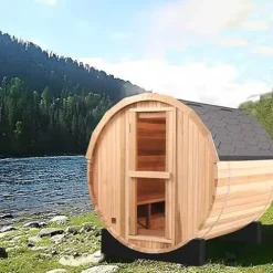 iDOTODO Outdoor Barrel Steam Sauna 2-Person Canadian Hemlock w/Harvia Heater Helmock