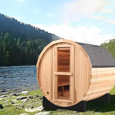 iDOTODO Outdoor Barrel Steam Sauna 2-Person Canadian Hemlock w/Harvia Heater Helmock