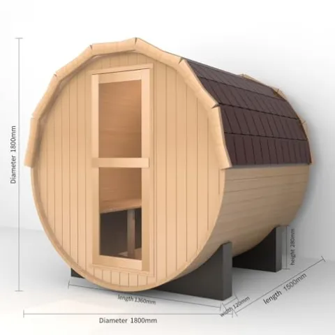 iDOTODO Outdoor Barrel Steam Sauna 2-Person Canadian Hemlock w/Harvia Heater Helmock