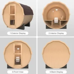 iDOTODO Outdoor Barrel Steam Sauna 2-Person Canadian Hemlock w/Harvia Heater Helmock