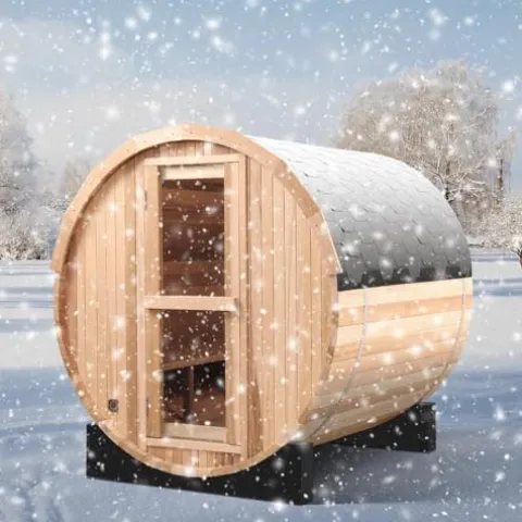 iDOTODO Outdoor Barrel Steam Sauna 2-Person Canadian Hemlock w/Harvia Heater Helmock