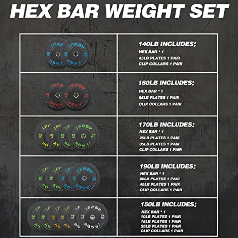 IFAST Hex Bar Weights Set Trap Bar Olympic Bumper Weight Plates Black