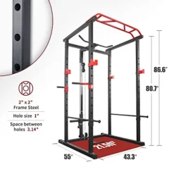 IFAST Power Cage 1000-Pound Capacity Olympic Squat Cage Power Rack with LAT Pull-Down Attachment, Red