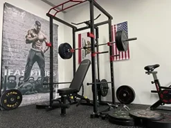 IFAST Power Cage 1000-Pound Capacity Olympic Squat Cage Power Rack with LAT Pull-Down Attachment, Red