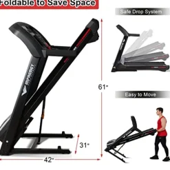 IMPREMEY Folding Treadmill with Incline 15%, 3.5HP Power, 350 Lb Capacity, 11 MPH, 50″ x 19″ – Black