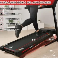 IMPREMEY Folding Treadmill with Incline 15%, 3.5HP Power, 350 Lb Capacity, 11 MPH, 50″ x 19″ – Black