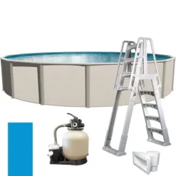 In The Swim 18′ Round Above Ground Swimming Pool – Weekender Package – Featuring: Sand Filter, Pump System and A-Frame Ladder Multi-Colored