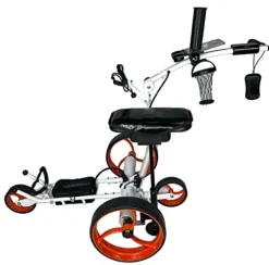Insanity Golf Electric Golf Trolley Cart with Remote Control, Aluminum Frame, Lithium-Ion Battery – White Cart and Orange Wheels