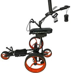 Insanity Golf Electric Golf Trolley Cart with Remote Control and Seat, Aluminum Frame, 24V 12Ah Lithium-Ion Battery, Slope Control, Active Steer Assist – Black & Orange