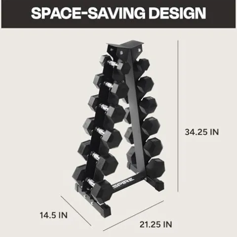 Inspire Fitness 210 lb Rubber Dumbbell Set with Rack Black