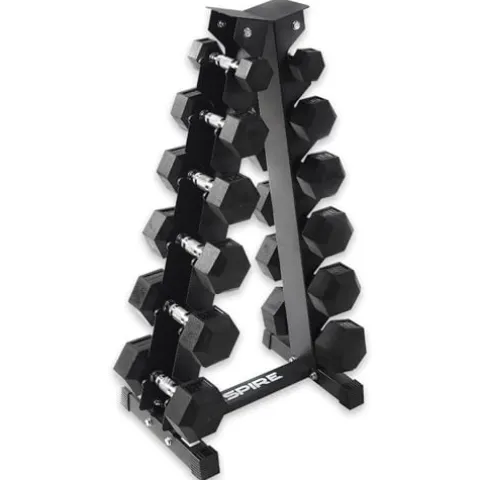 Inspire Fitness 210 lb Rubber Dumbbell Set with Rack Black
