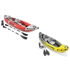 Intex 2 Person Vinyl Kayak with Oars, Pump, and 2-Person K2 Kayak with Oars and Air Pump