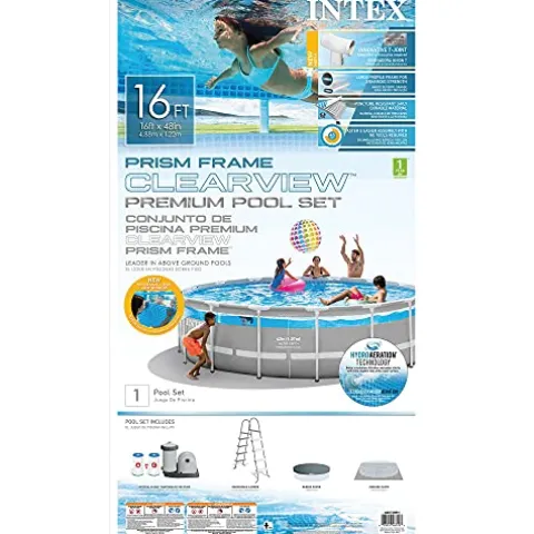 Intex Clearview Prism Frame Above Ground Swimming Pool Gray