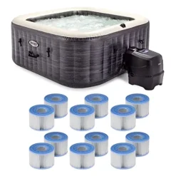 Intex 28449EP PureSpa Plus Greystone Inflatable Square Hot Tub Gray