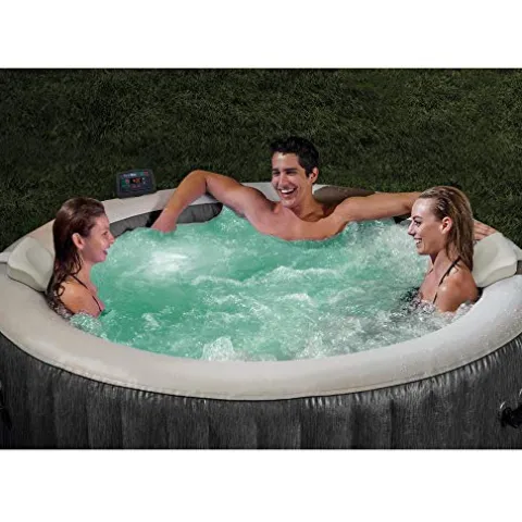 Intex Greywood Deluxe 4 Person Inflatable Hot Tub Spa Wood Grain Pattern