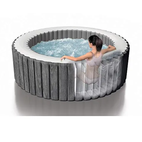 Intex Greywood Deluxe 4 Person Inflatable Hot Tub Spa Wood Grain Pattern