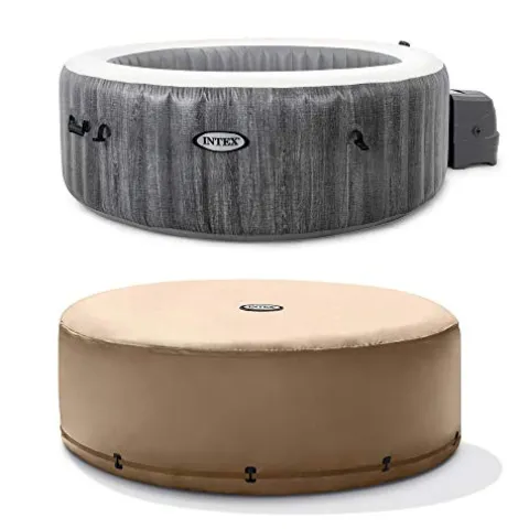 Intex Greywood Deluxe 4-Person Inflatable Hot Tub with Energy Efficient Cover, Grey