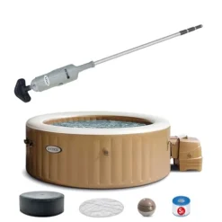 Intex Handheld Above Ground Pool Vacuum Cleaner with 2 Brush Heads and Inflatable Hot Tub Spa Gray