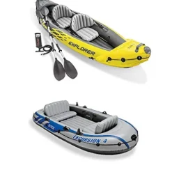 Intex 2-Person Inflatable Kayak with Oars, Air Pump & 4-Person Boat with Oars, Pump