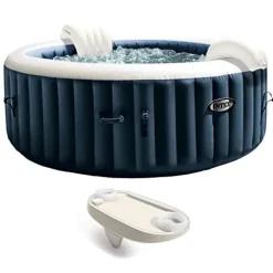 Intex Portable Inflatable Hot Tub Bubble Jet Spa with Tablet Mobile Phone Spa Tray Accessory, White Blue