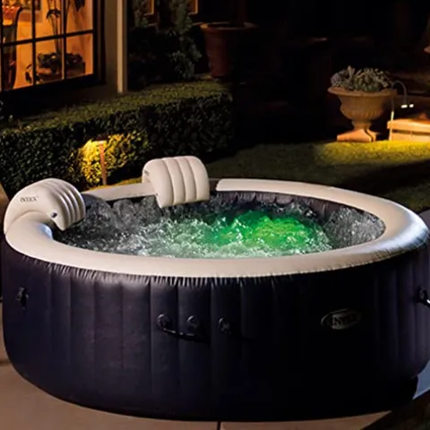 Intex Portable Inflatable Hot Tub Bubble Jet Spa with Tablet Mobile Phone Spa Tray Accessory, White Blue