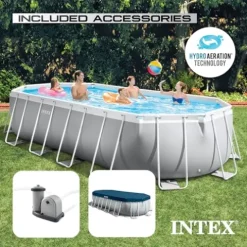 Intex Prism Frame Oval Swimming Pool Set Gray