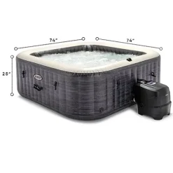 Intex PureSpa Plus 6 Person Inflatable 94″ Square Outdoor Hot Tub Spa with 170 Bubble AirJets, Insulated Cover & LED Color Changing Lights Square Greystone