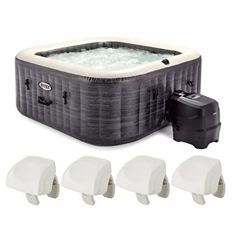 Intex PureSpa Plus 4 Person Inflatable Square Hot Tub Gray with Headrest Pillow 4 Pack