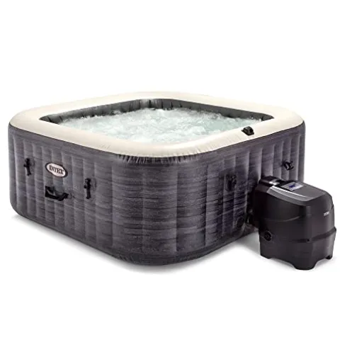 Intex PureSpa Plus Greystone Inflatable Square Outdoor Hot Tub Spa Gray