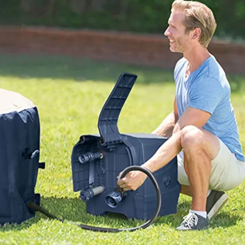 Intex PureSpa Plus Greystone Inflatable Square Outdoor Hot Tub Spa Gray