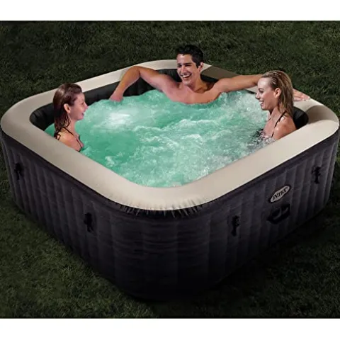 Intex PureSpa Plus Greystone Inflatable Square Hot Tub with Maintenance Kit & Seats Gray