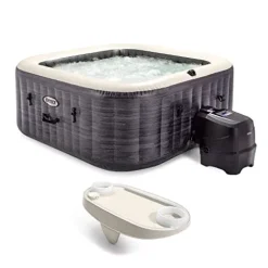 Intex PureSpa Plus Greystone Inflatable Square Outdoor Hot Tub Spa Gray
