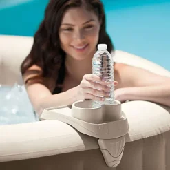 Intex PureSpa Plus Greystone Inflatable Hot Tub with Tray Attachments Gray