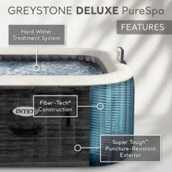 Intex PureSpa Plus Greystone Inflatable Hot Tub with Tray Attachments Gray