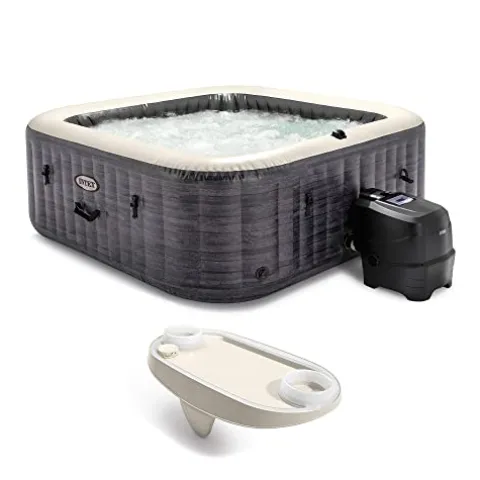 Intex PureSpa Plus Greystone Inflatable Square Outdoor Hot Tub Spa White