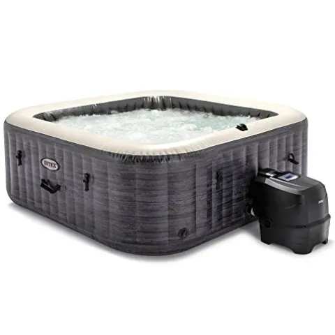 Intex PureSpa Plus Greystone Inflatable Square Outdoor Hot Tub Spa White