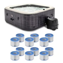 Intex PureSpa Plus Greystone Inflatable Square Outdoor Hot Tub Spa Gray