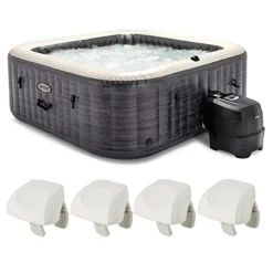 Intex PureSpa Plus Greystone 6 Person Inflatable Outdoor Hot Tub 94″ Square Spa with 170 AirJets