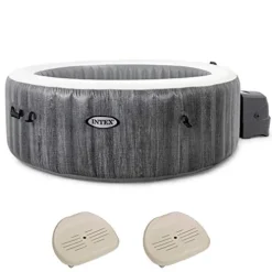 Intex PureSpa Plus Greywood Deluxe 6 Person Inflatable Hot Tub Gray with Seat Inserts