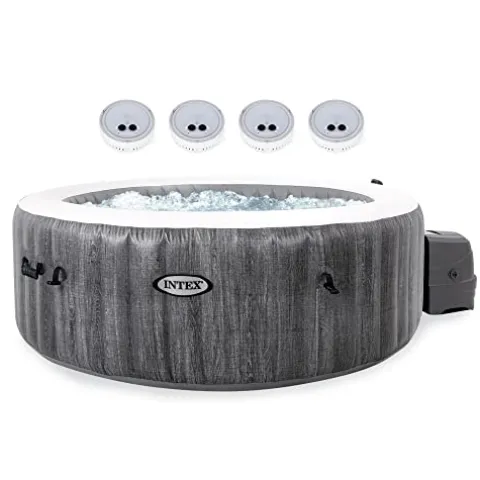 Intex PureSpa Plus Greywood Inflatable Hot Tub with LED Lights Gray